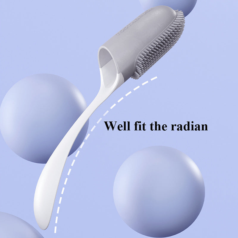 White and gray cleaning brush with text 'Well fit the radian' on a light blue background