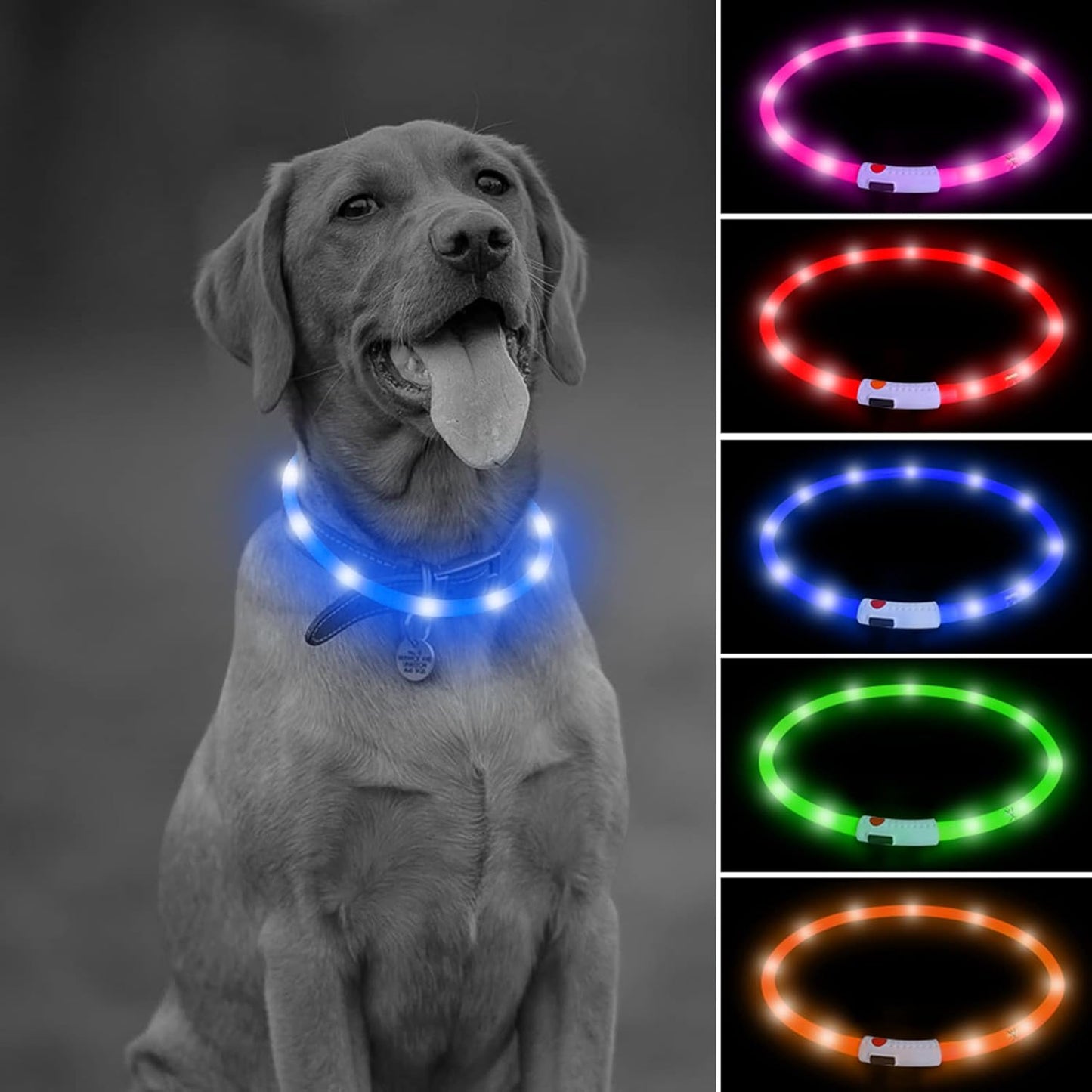 LED Dog Collar, USB Rechargeable Light up Dog Collars, TPU Cuttable Glow Dog Collar Lights for Night Walking (Orange)