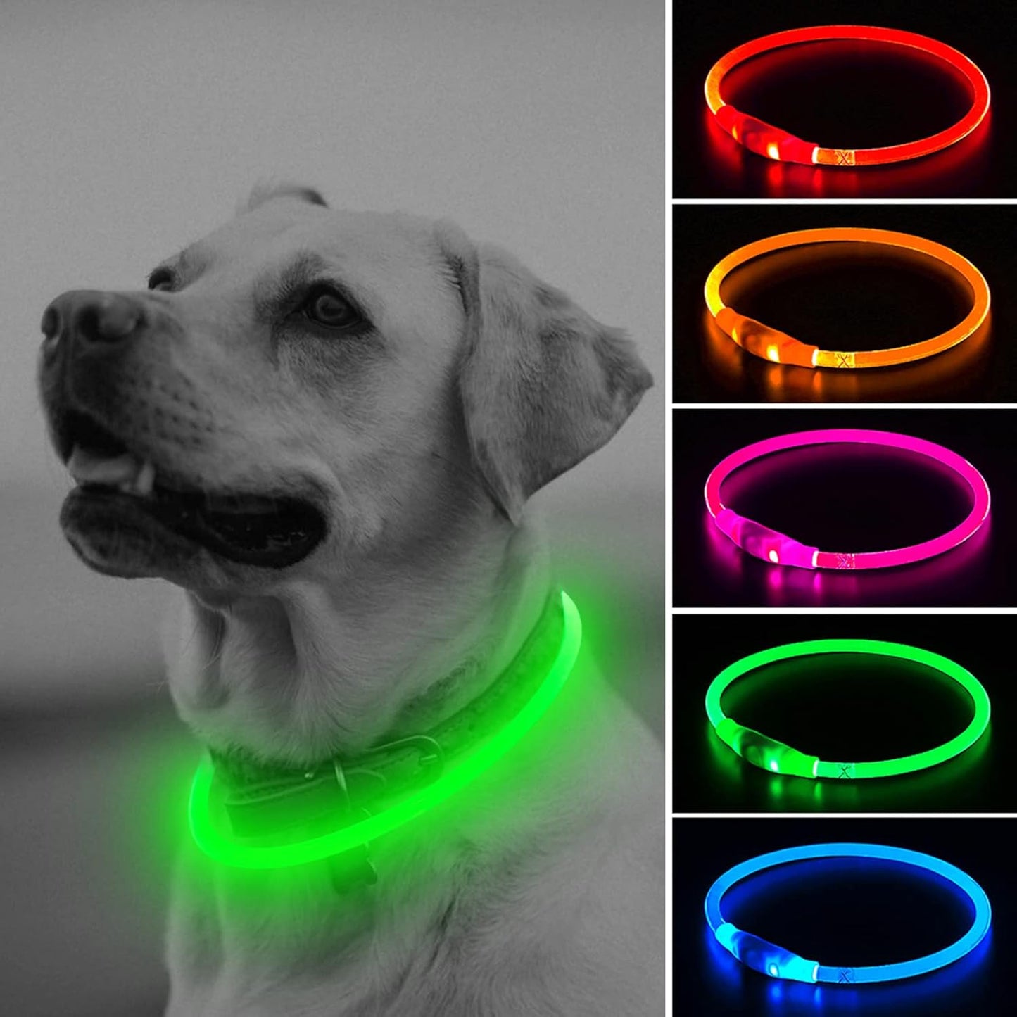 LED Dog Collar, USB Rechargeable Light up Dog Collars, TPU Cuttable Glow Dog Collar Lights for Night Walking (Orange)