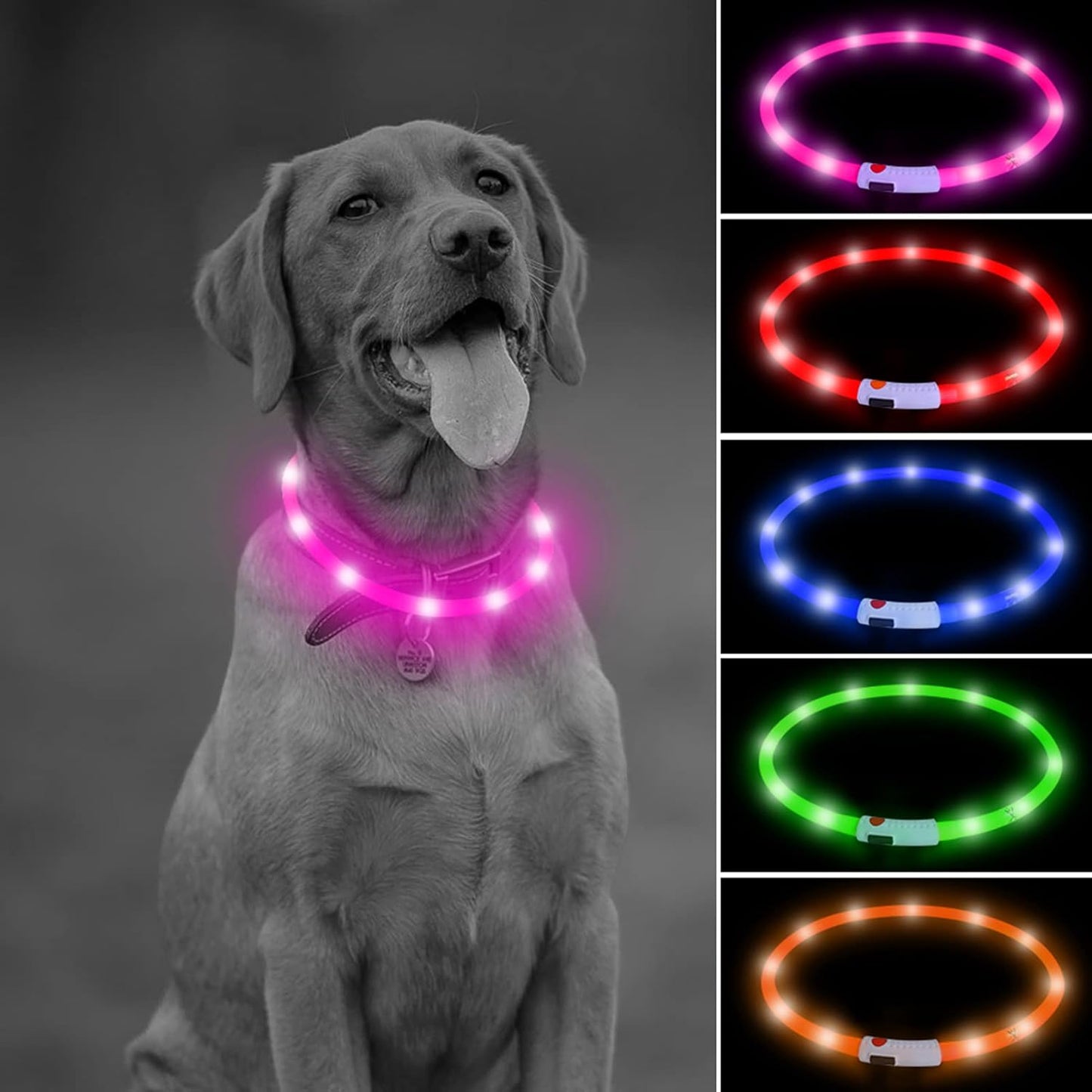 LED Dog Collar, USB Rechargeable Light up Dog Collars, TPU Cuttable Glow Dog Collar Lights for Night Walking (Orange)