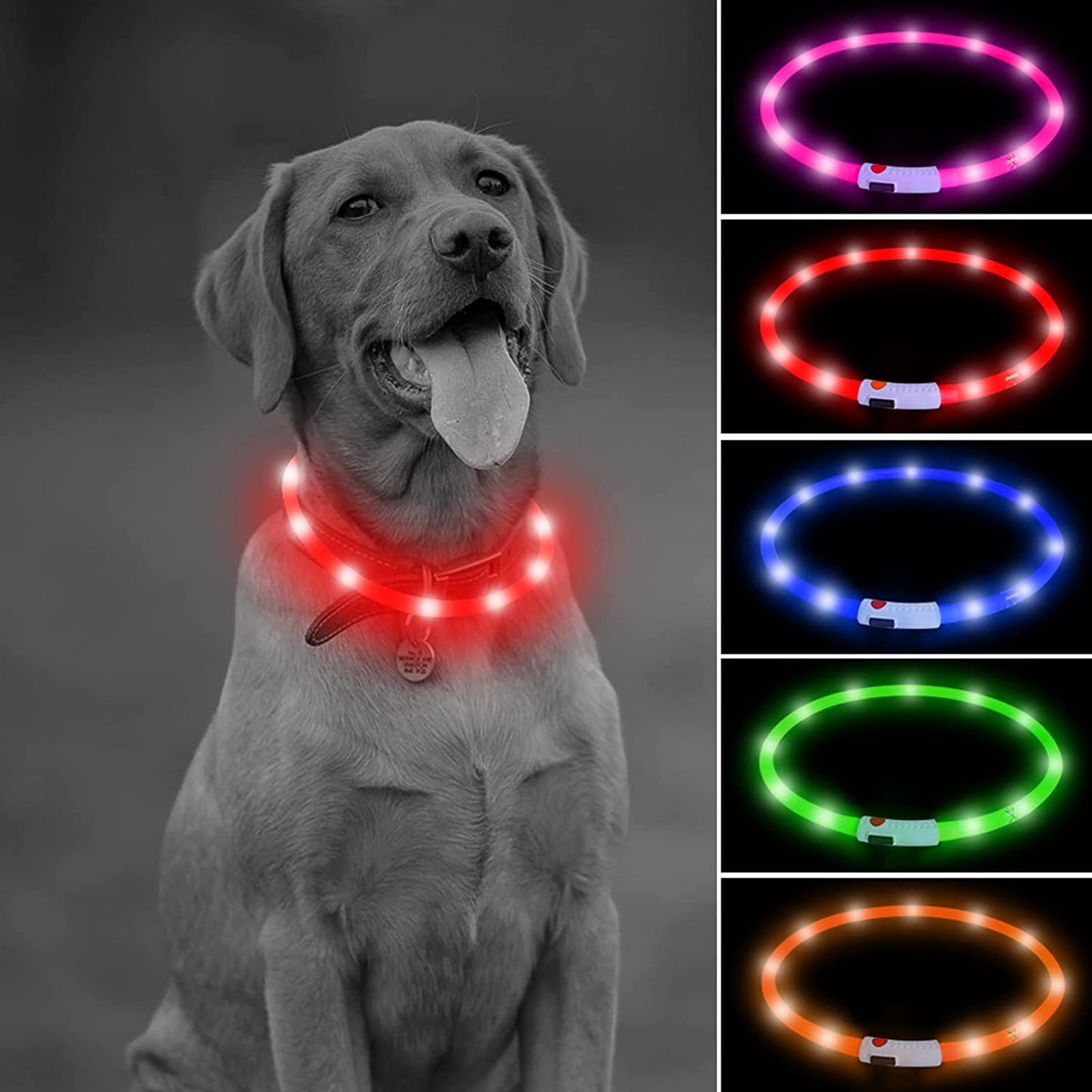 LED Dog Collar, USB Rechargeable Light up Dog Collars, TPU Cuttable Glow Dog Collar Lights for Night Walking (Orange)