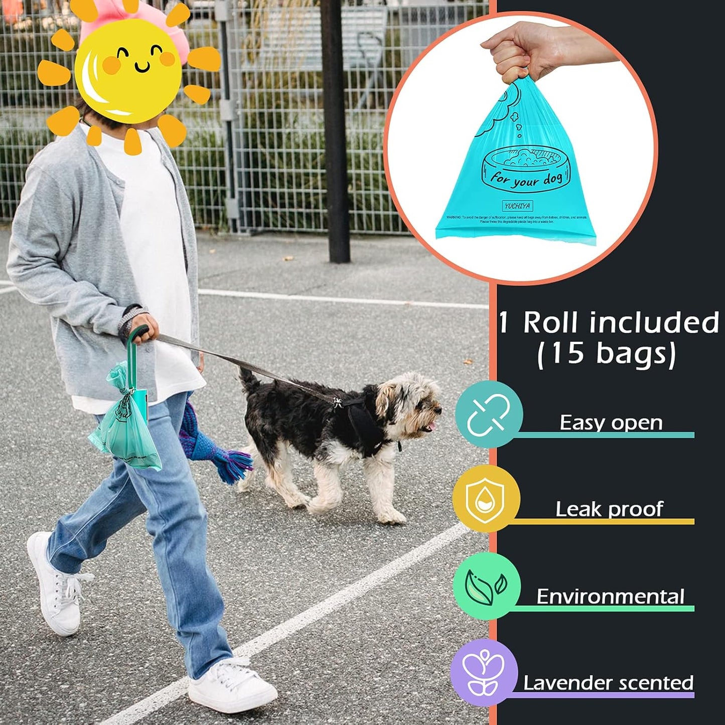 3 in 1 Dog Poop Bags Holder with Built-In LED Flashlight for Leash and Metal Clip for Hanging Used Bags Bi-Color Dog Poop Dispenser with Wristler(2 Holder 30 Bags, Blue&Black)