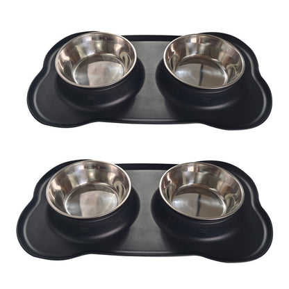 Large Double Pet Bowl with Silicone Mat