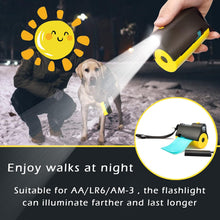 3 in 1 Dog Poop Bags Holder with Built-In LED Flashlight for Leash and Metal Clip for Hanging Used Bags Bi-Color Dog Poop Dispenser with Wristler(2 Holder 30 Bags, Blue&Black)