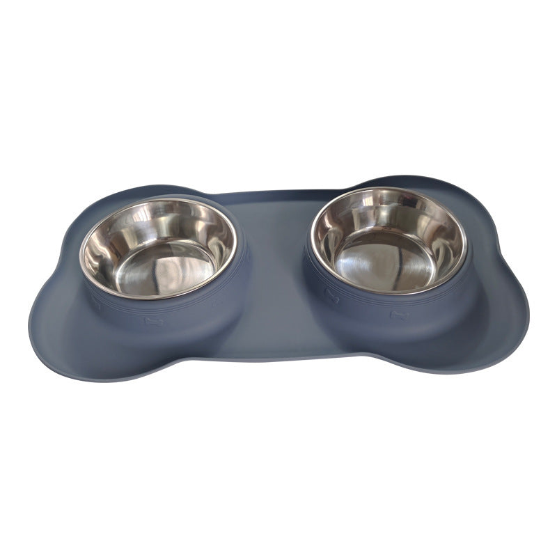 Large Double Pet Bowl with Silicone Mat