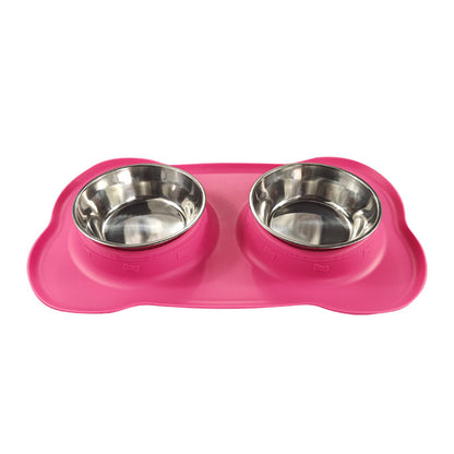 Large Double Pet Bowl with Silicone Mat