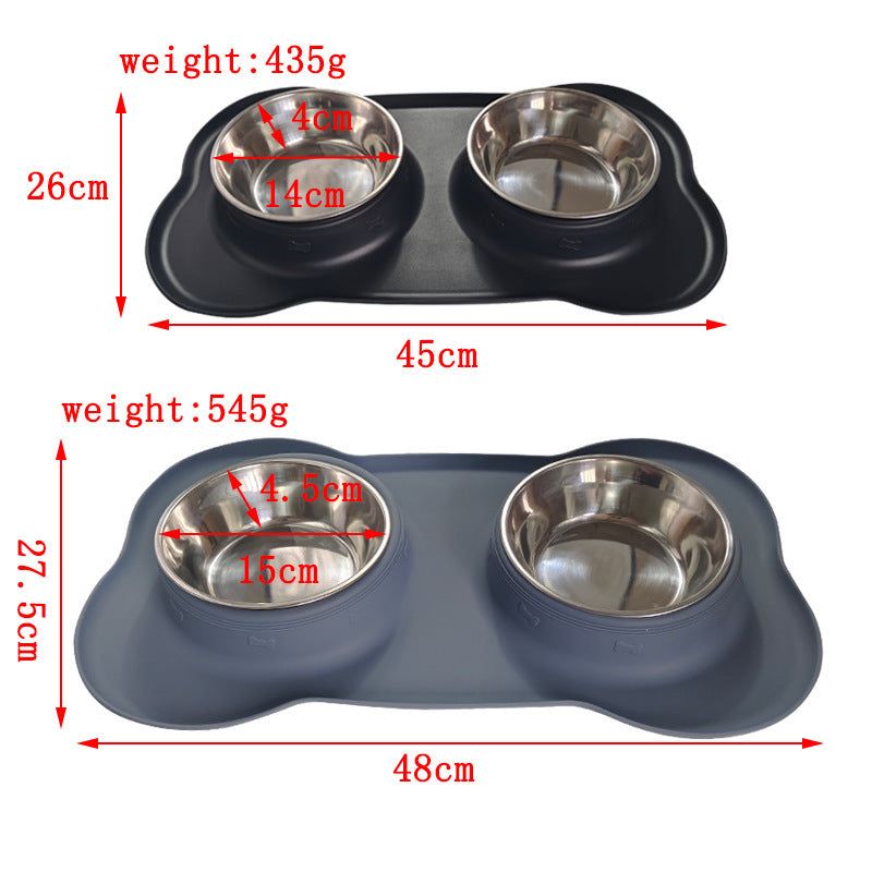 Large Double Pet Bowl with Silicone Mat