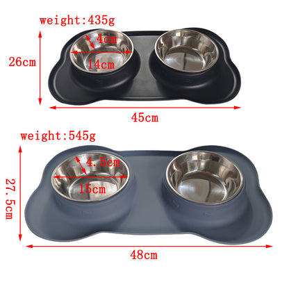 Large Double Pet Bowl with Silicone Mat