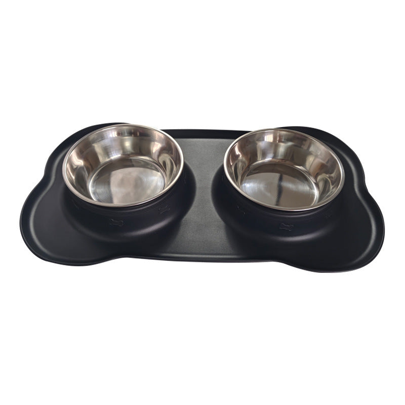 Large Double Pet Bowl with Silicone Mat