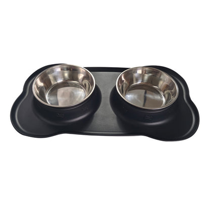 Large Double Pet Bowl with Silicone Mat