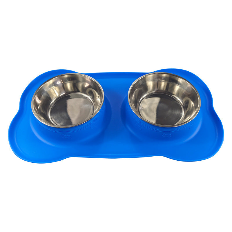 Large Double Pet Bowl with Silicone Mat