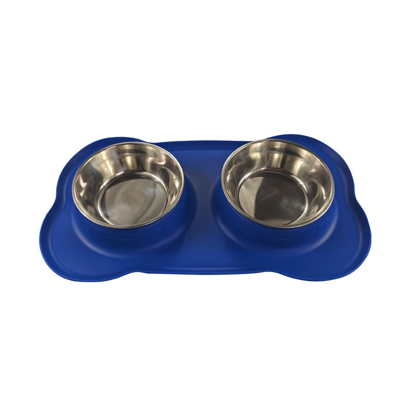 Large Double Pet Bowl with Silicone Mat