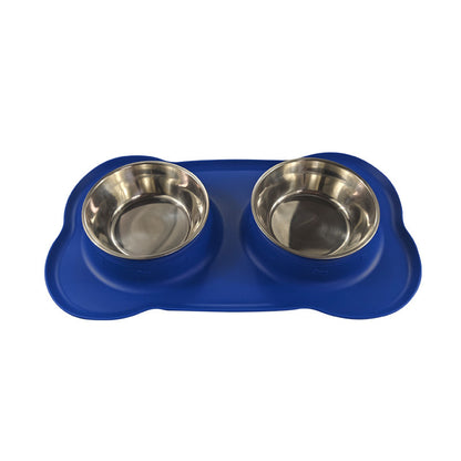Large Double Pet Bowl with Silicone Mat